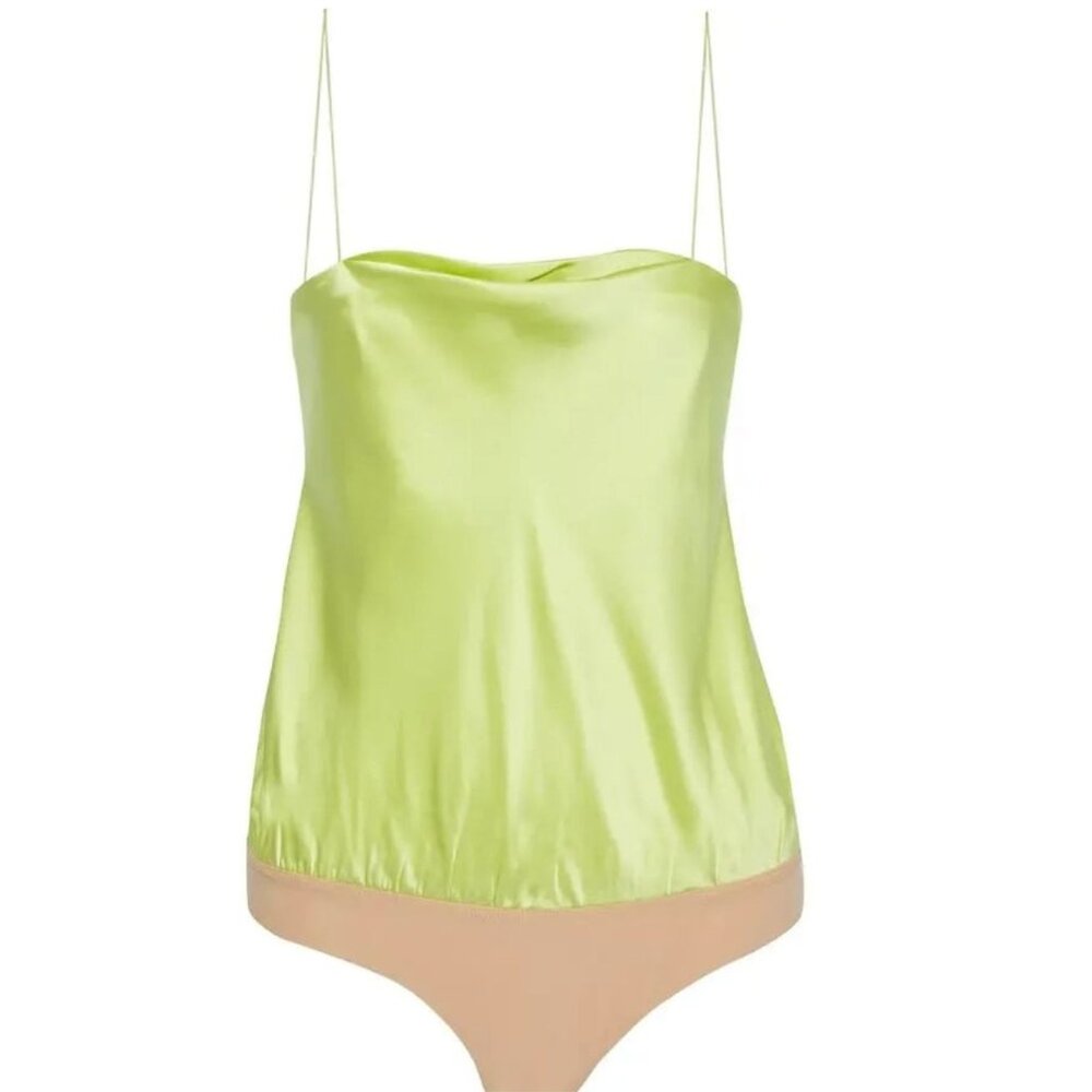 ALIX NYC Dean Silk Satin Bodysuit Chartreuse Size Small